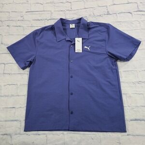 Puma ESS Shirt Mens M Blue Crystal Relaxed Fit 629663-46 Textured Sporty